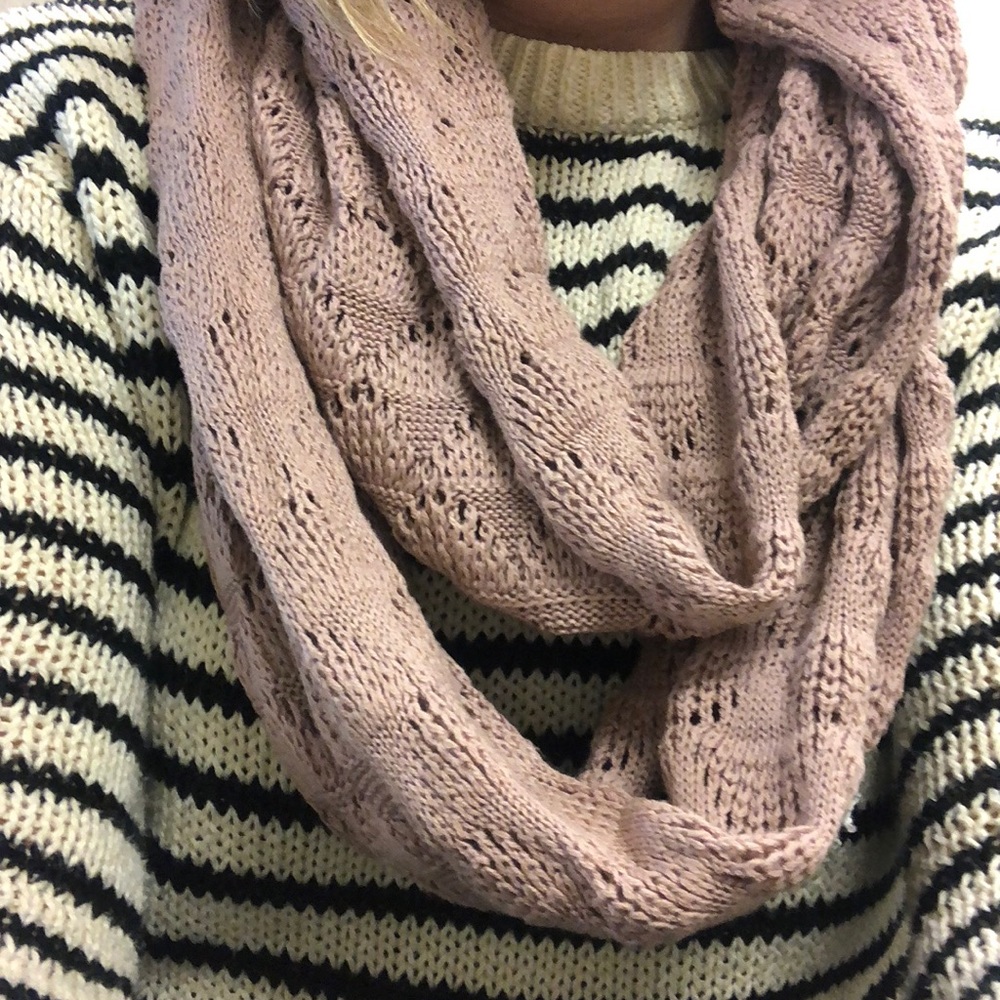 Pink knit infinite scarf